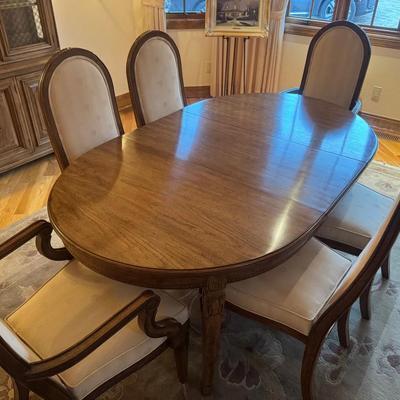 Dining Table By Davis with Four Armless and Two Arm Chairs