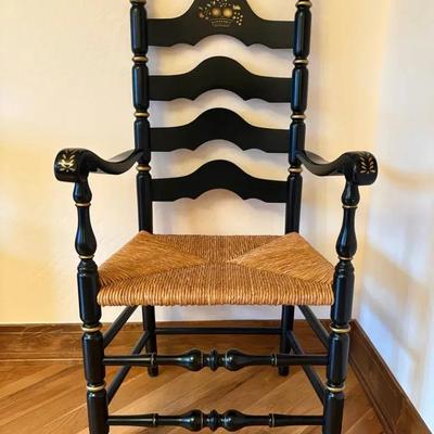 Vintage Ladder Back Handpainted Chair With Wicker Seat