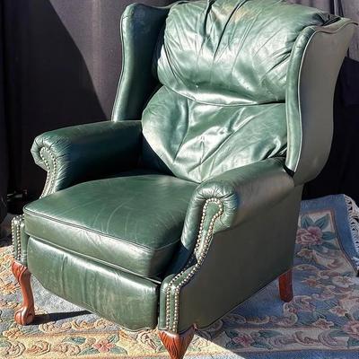 “BarcaLounger” Green Leather Recliner 