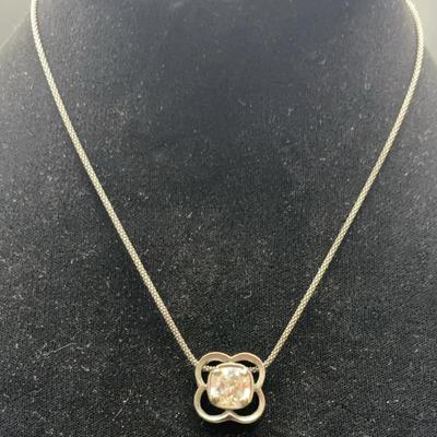Sterling Necklace With Clear Stone Pendant 