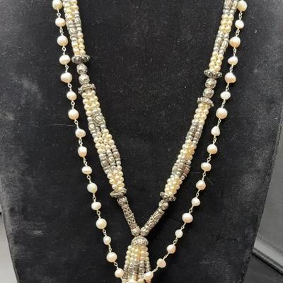 Faux Pearl  and Silver Tone Necklaces 