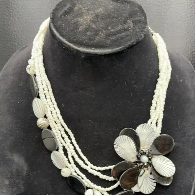Chunky Floral Black  and white Necklace 