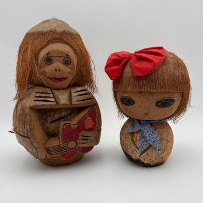 Coconut Couple - Vintage Tropical Decor - 1970s