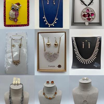 9 Necklace/Earring Sets - Sparkly Costume Jewelry