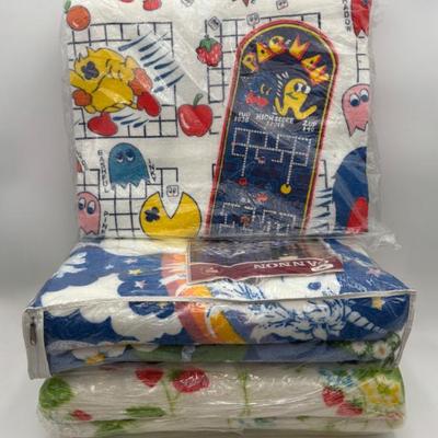 Vintage Blanket Trio - Pac-Man/Strawberries/Unicorn - NIP