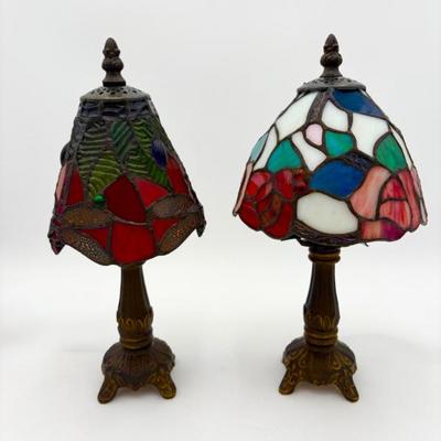 Dale Tiffany Dragonfly & Rose Lamp Pair - Retro Stained Glass