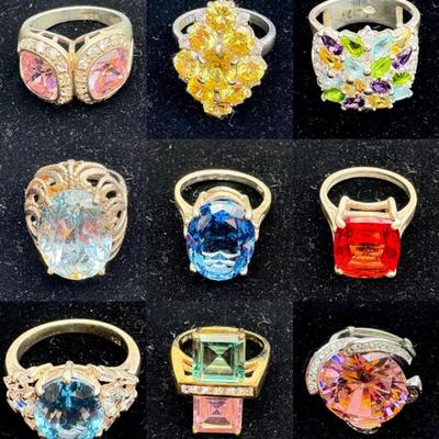 9 Vintage Sterling Rings - Lot "B" + Bonus