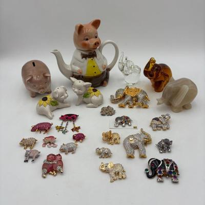 Pigs & Elephants - Sparkly Costume Jewelry/Glass/Ceramic/Stone