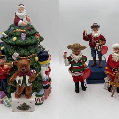 Spode Cookie Jar + 3 Festive Santas