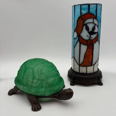 Cast Metal & Glass Turtle  & Snowman Lamps