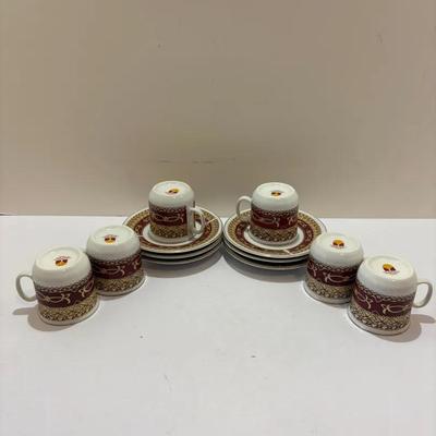 Sheng Xing Fine Porcelain Espresso Cup and Saucer Set, Red and Gold Pattern