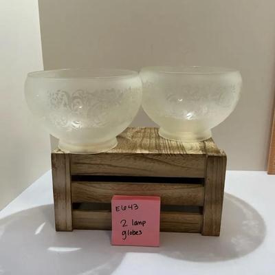 Two Satin Etched And Clear Filigree Gas Style Glass Lamp Shades
