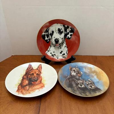 Collectible Dog Plate Trio, German Shepherd, Dalmatian, Schnauzers