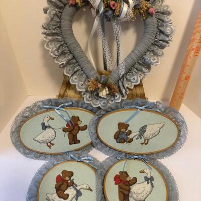 Heart-Shaped Wreath And Cross-Stitch Embroidery Piece
