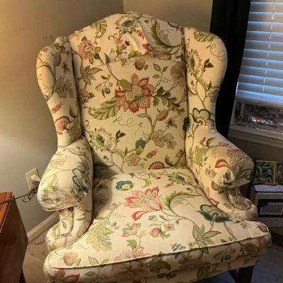 Wingback Chair With Colorful Floral Upholstery