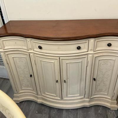  French Provincial buffet sideboard with a two-tone finish, featuring elegant styling and detailing