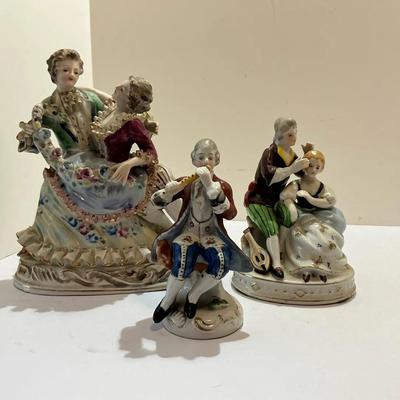 Dresden In Style And Colonial Style Figurines Lot Of Three