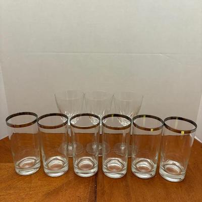 Mixed Glassware Lot, Goblets and Silver Rim Tumblers, Set of 12