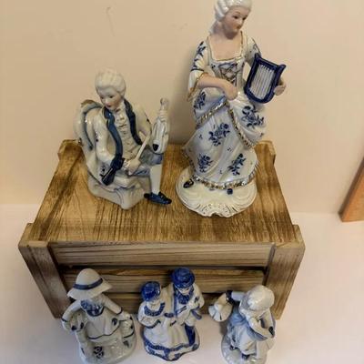 Blue And White Victorian Style Porcelain Figurines