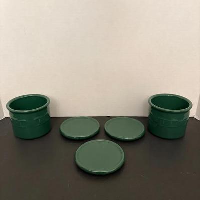 Longaberger Pottery Ivy Salt Crocks with Coaster Lids