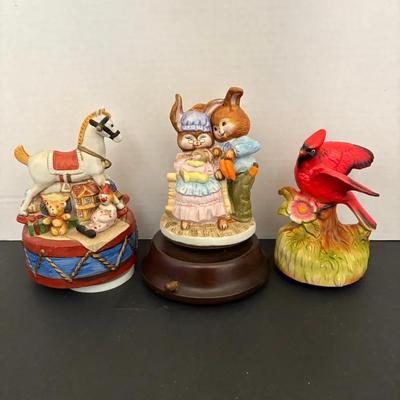 Lot of 3 Decorative Figurines – Carousel Horse, Bunny Family Figurine, Cardinal Bird Statue