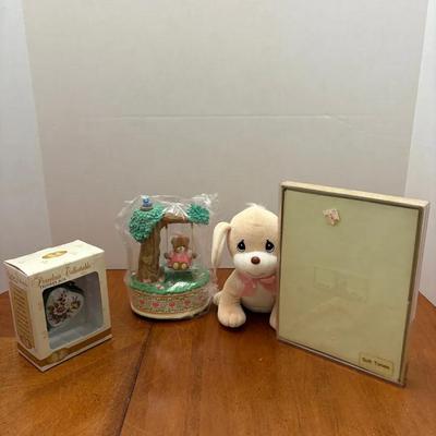 Enesco Bear Music Box, Porcelain Trinket Box, Plush Puppy, and Stationery Lot