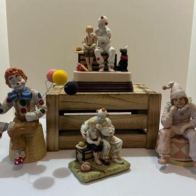Mixed Lot of vintage Norman Rockwell-inspired and other clown figurines Music Box