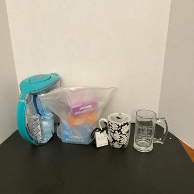 Brita Pitcher/Filter, Plush Sock & Mug Set, Glass Mug, And four boxes of American Seed brand wildflo