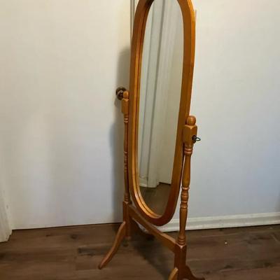 Adjustable Full-Length Oval Wood Cheval Floor Mirror In An Oak Finish