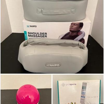 Lot of 3 Massagers – Naipo Shoulder Massager, HoMedics Mini Massager, Prospera Electronic Pulse Mass