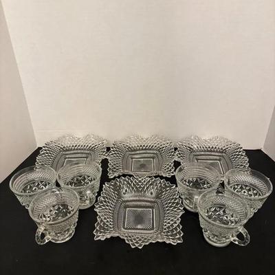 Pressed Glass Snack Set, Cups and Plates