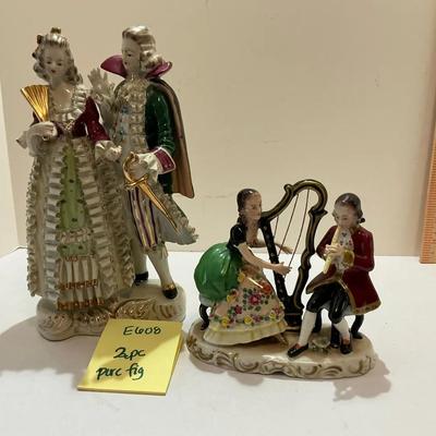 Lot Of Two Porcelain Figurines Victorian Style Dresden 