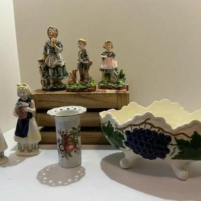Mixed Lot, Figurines, Vase, And Bowl