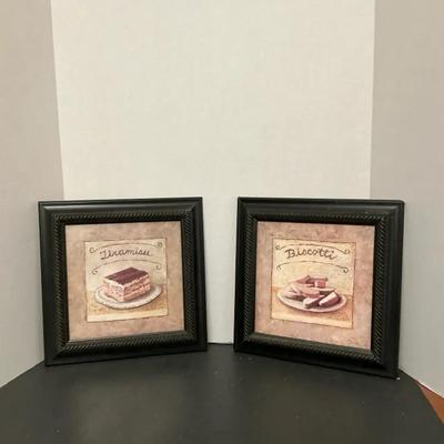 pair of framed art prints featuring Italian desserts: Tiramisu and Biscotti
