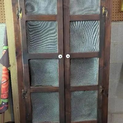 Rustic Pine Screen-Front Cabinet with Shelves & Drawer