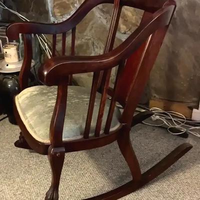 Vintage Empire-Style Mahogany Rocking Chair with Claw Feet