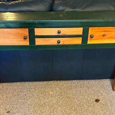 Solid Wood Console Table with Green & Natural Finish