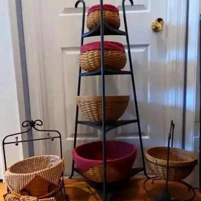 Longaberger 4-Tier Wrought Iron Stand with Baskets & Additional Basket Stands