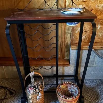 Wood & Metal Scroll Wine Rack with Longaberger Baskets and Planters