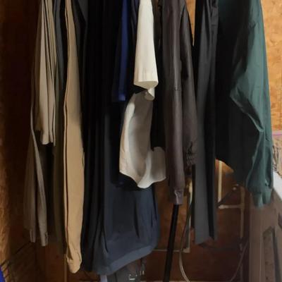 Men’s Clothing Collection Featuring XL Shirts, Slacks & Leather Jacket