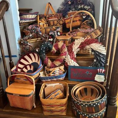 Patriotic Longaberger Basket Collection Featuring Star Designs, Lined Baskets & Seasonal Wreaths