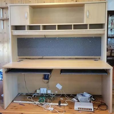 Large Two-Piece Particle Board Desk with Storage