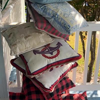 Collection of 14 Decorative Throw Pillows – Buffalo Plaid, Nautical & Coastal Styles