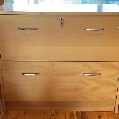 Light Wood Two-Drawer Lateral Filing Cabinet with Key
