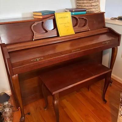 Wurlitzer Upright Piano with Matching Bench & Sheet Music Collection