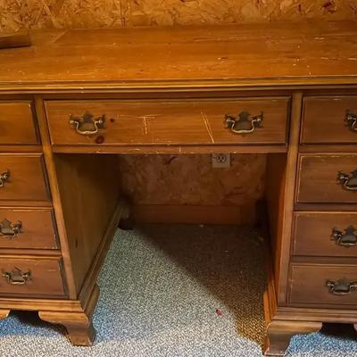 Solid Wood Desk with Brass Hardware