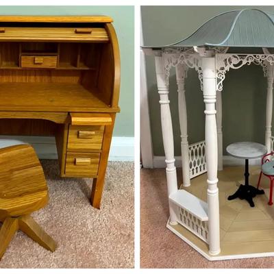American Girl Doll Wooden Rolltop Desk & Garden Gazebo Playsets