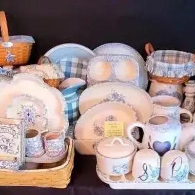 Vintage East Texas Pottery Spongeware Collection Featuring Blue Hearts, Floral Daisy Pieces, Corning