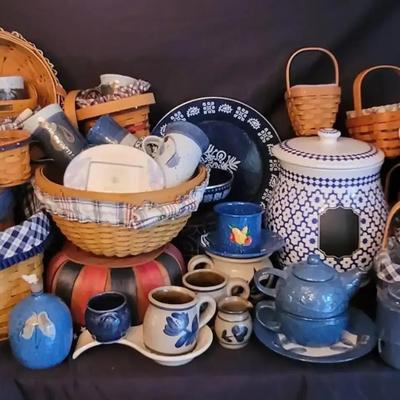 Blue & White Kitchenware Collection Featuring 2004 Longaberger Collectors Club Basket & Classic Blue