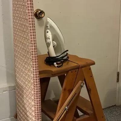 Vintage Convertible Bachelor Chair, Step Stool & Ironing Board with Electric Iron